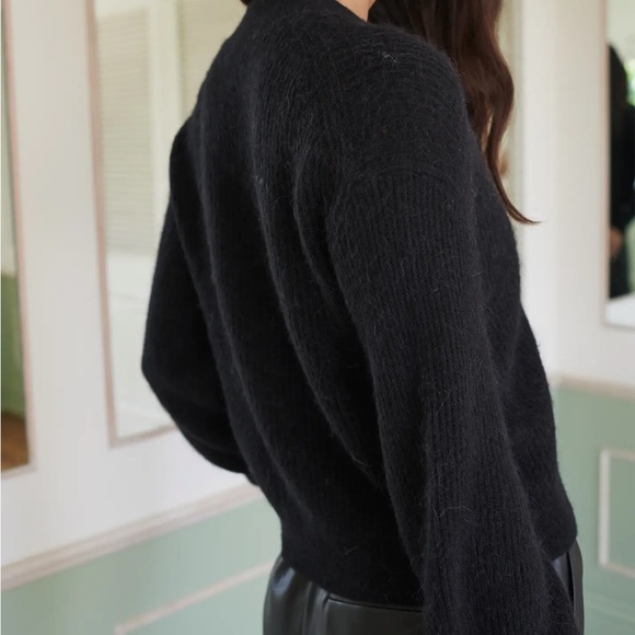 QUINCE NWT baby alpaca-wool cropped cardigan -black - Picture 6 of 8